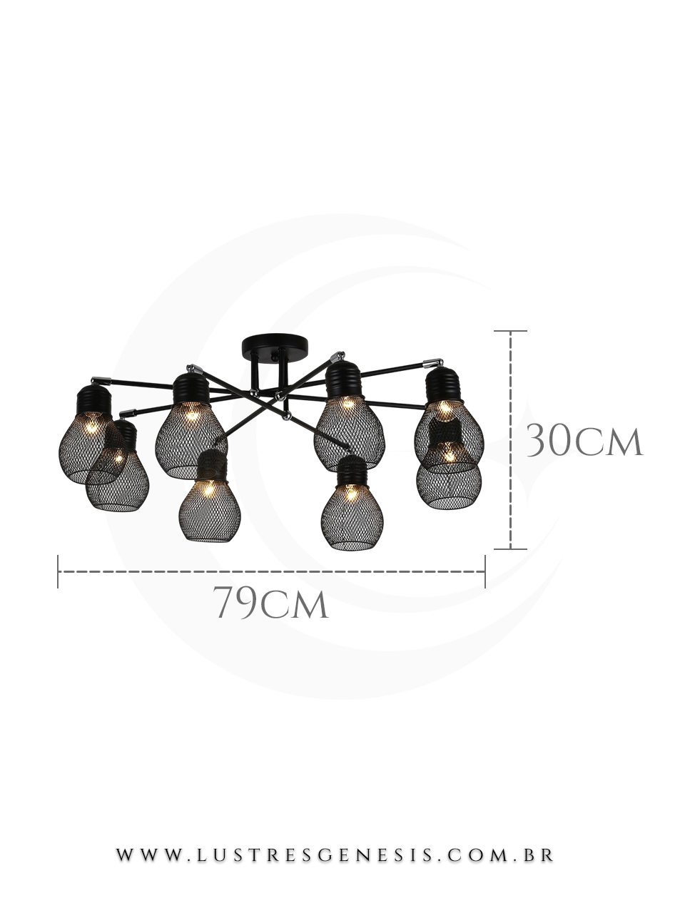 Luminária pendente de metal preto modelo Grid com 79cm de diâmetro e 30cm de altura, ideal para sala de jantar ou estar, da marca Sindora.